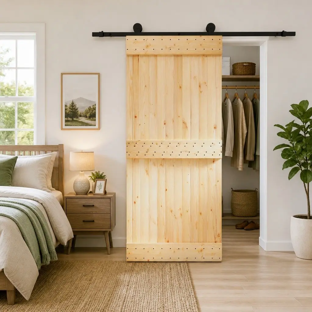 Pine Wood Sliding Door 90 x 210 cm in Natural Black