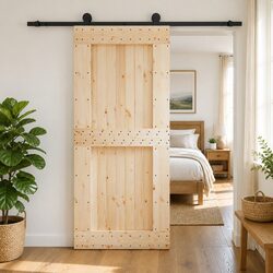 Natural Pine Wood Sliding Door 90 x 210 cm for Modern Spaces