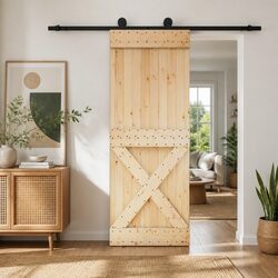 Solid Pine Wood Sliding Door in Natural Black 80 x 210 cm