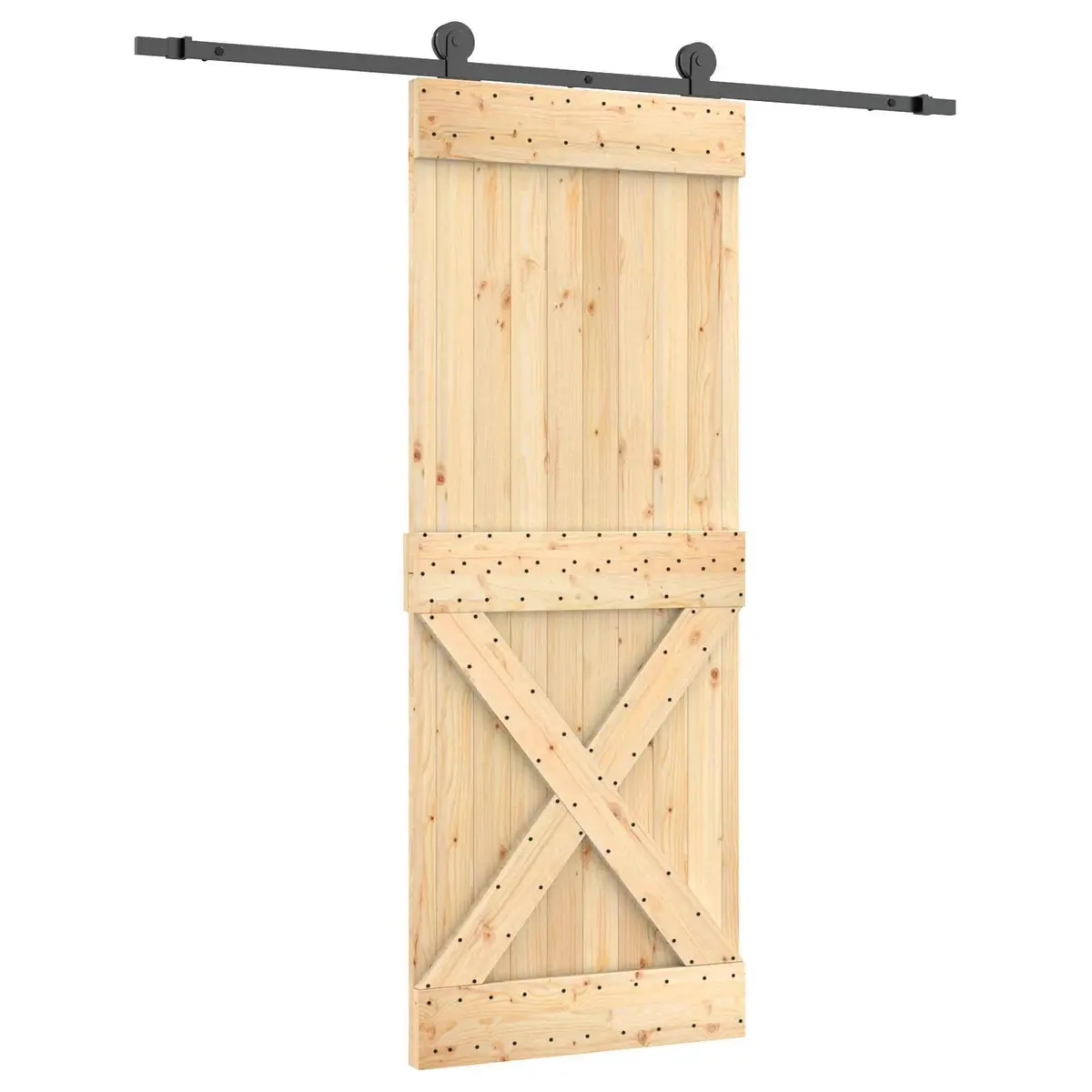 Sliding Door Solid Pine Wood 80 x 210 cm Natural Black
