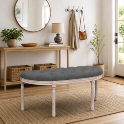 Elegant Grey Fabric Bench with Wooden Legs for Living Spaces