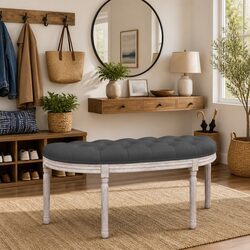Stylish Velvet Grey Bench 110.5x45x49 cm for Elegant Seating