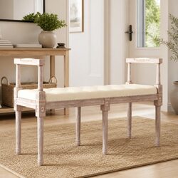Stylish Linen Bench with Tufted Design and Wood Legs