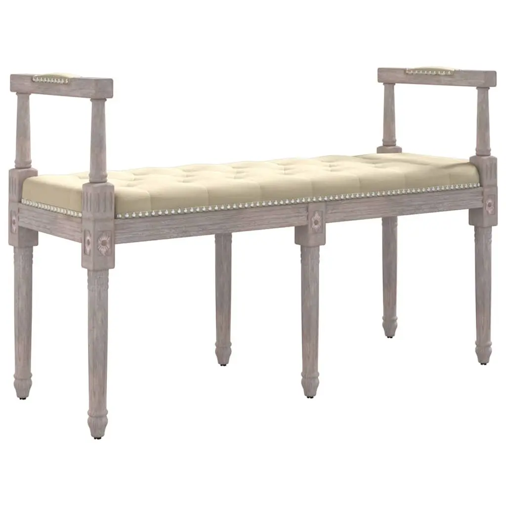 Bench Linen 110x40x70 cm Beige Upholstered Tufted Wood Legs