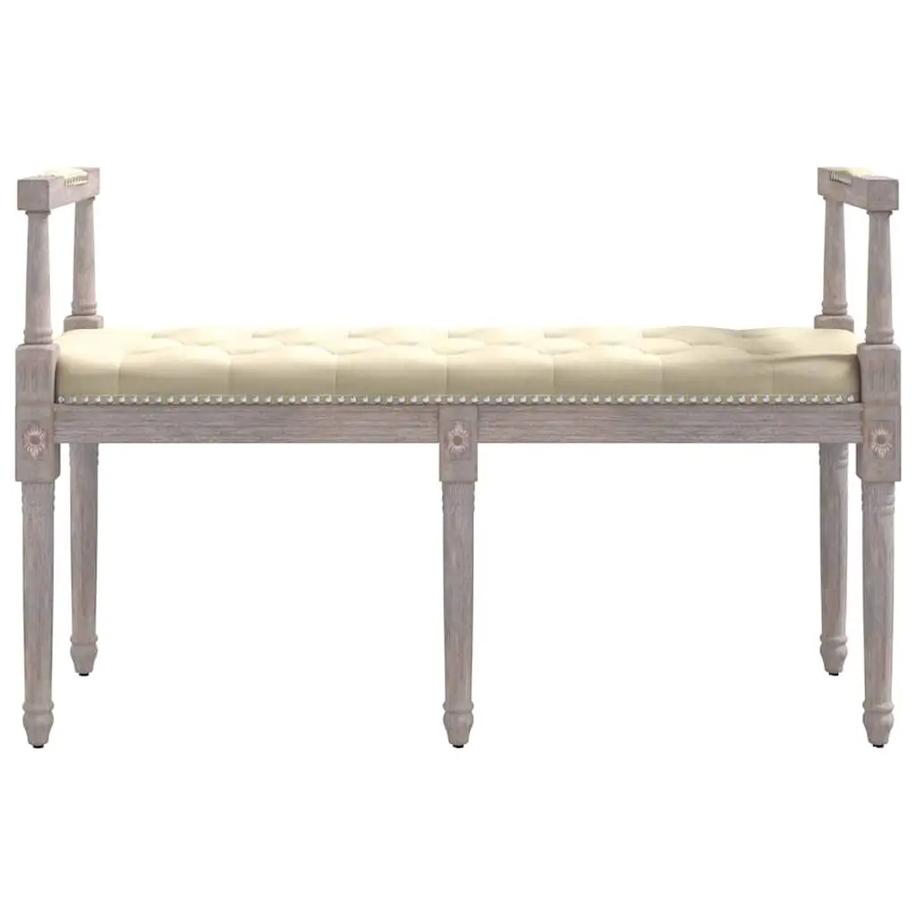 Bench Linen 110x40x70 cm Beige Upholstered Tufted Wood Legs