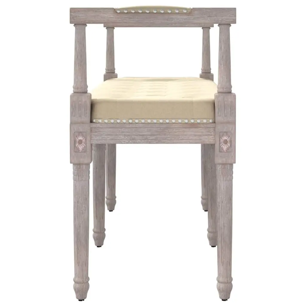Bench Linen 110x40x70 cm Beige Upholstered Tufted Wood Legs