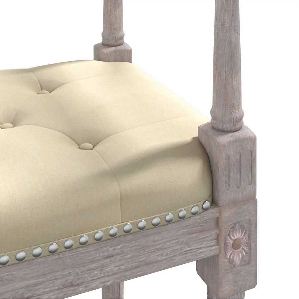 Bench Linen 110x40x70 cm Beige Upholstered Tufted Wood Legs