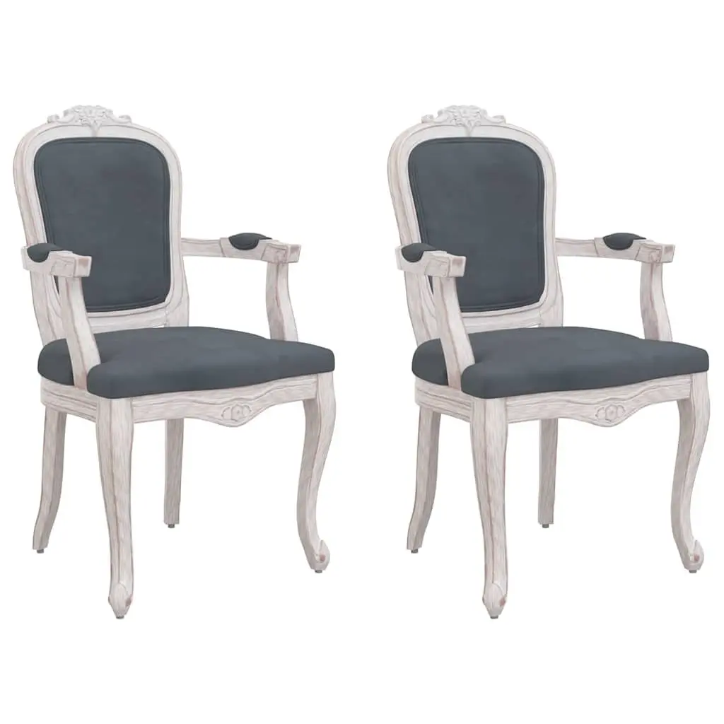 Set of 2 Grey Velvet Dining Chairs with Wooden Legs