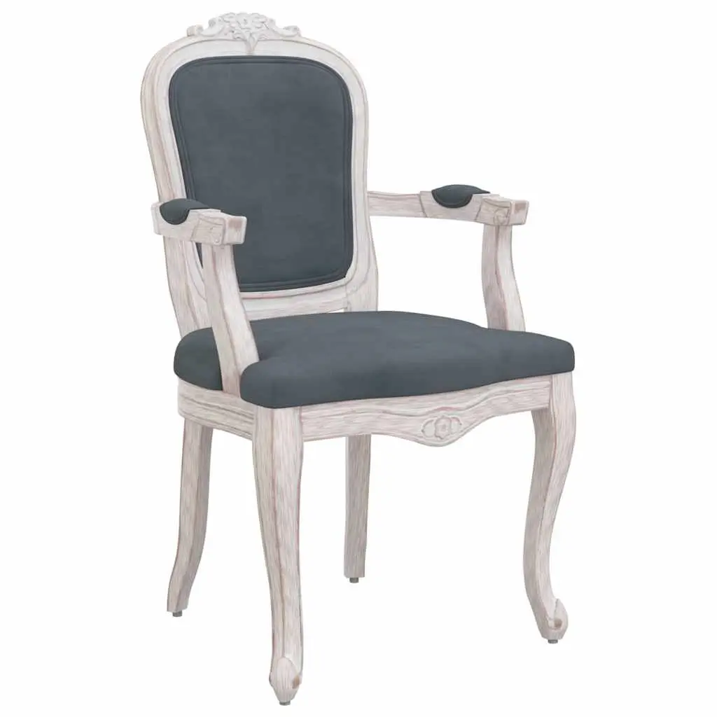 Set of 2 Grey Velvet Dining Chairs with Wooden Legs