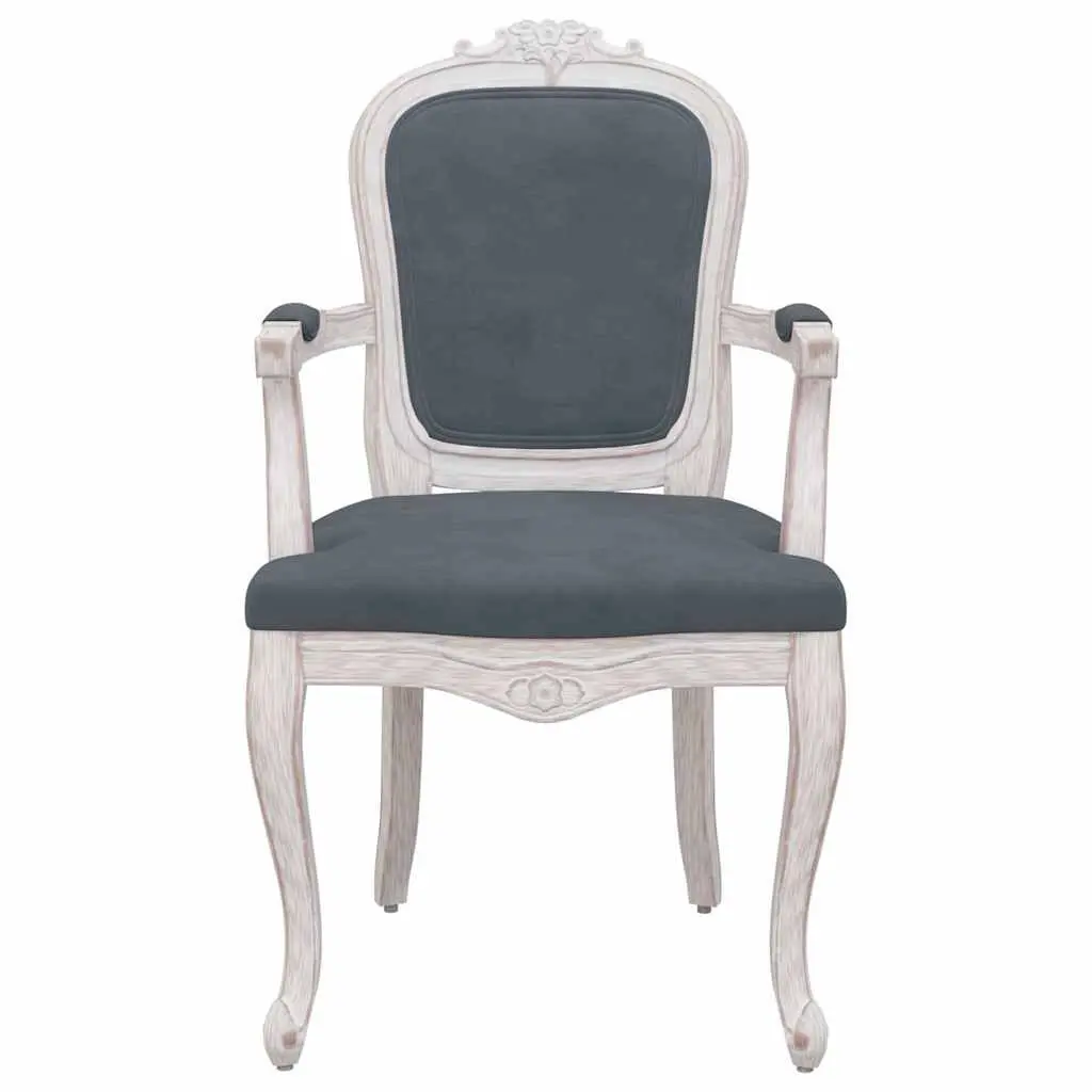Set of 2 Grey Velvet Dining Chairs with Wooden Legs