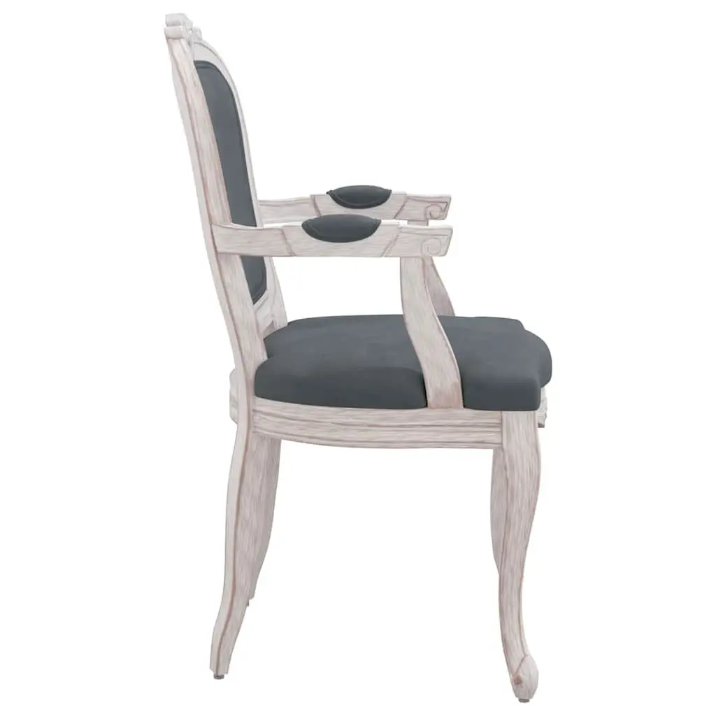 Set of 2 Grey Velvet Dining Chairs with Wooden Legs