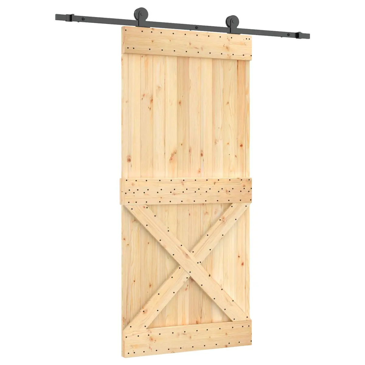Sliding Door in Solid Pine Wood with Black Hardware