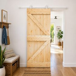 Natural Solid Pine Wood Sliding Door with Durable Track