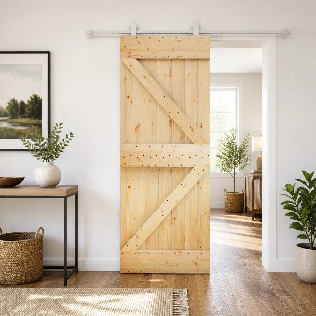 80 x 210 cm Solid Pine Sliding Door in Natural White