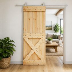 Modern Sliding Door in Natural Pine Wood 80 x 210 cm