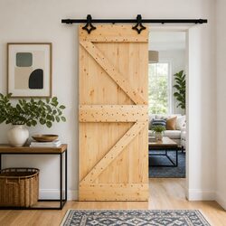Natural Black Sliding Door 85 x 210 cm Solid Pine Wood