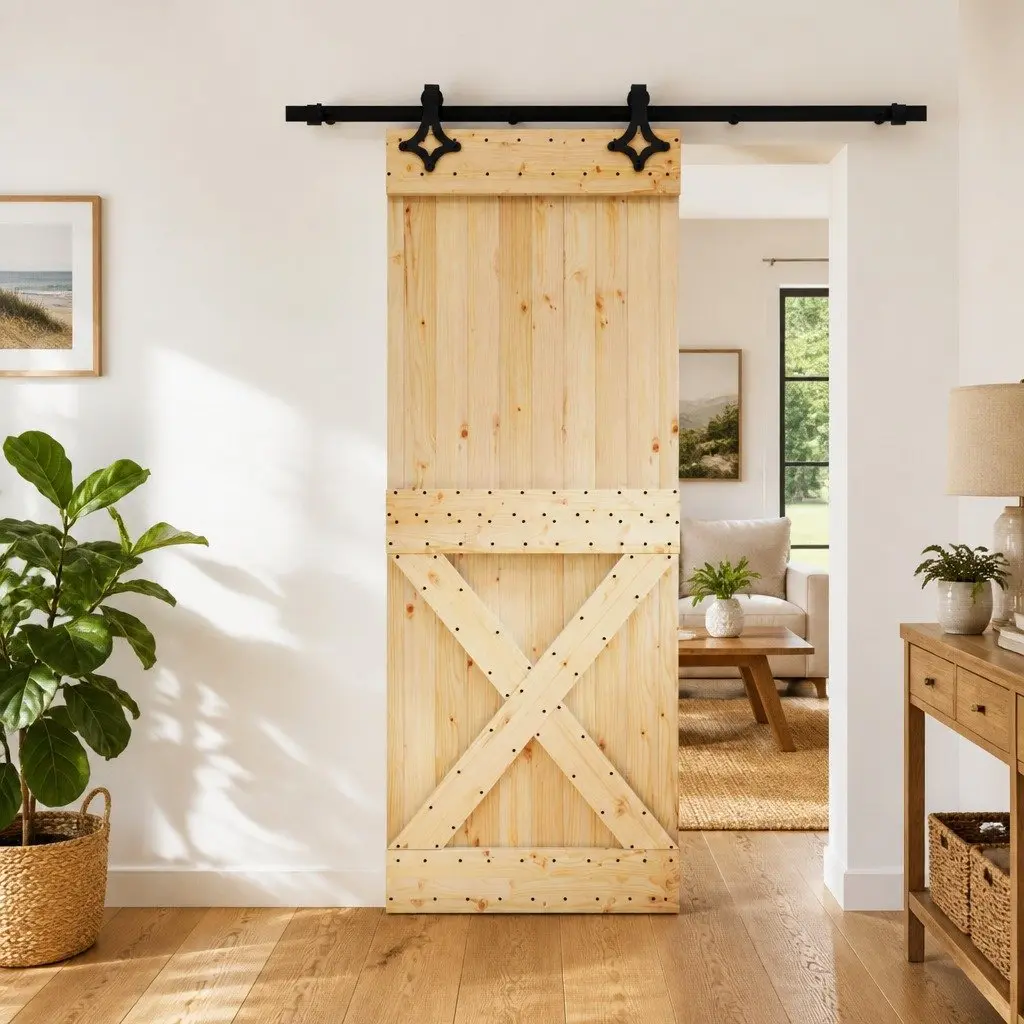 Sliding Door Solid Pine Wood 80 x 210 cm Natural Brown