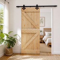 Sliding Door 85x210cm Solid Pine Wood Natural Black Modern Interior Room Divider