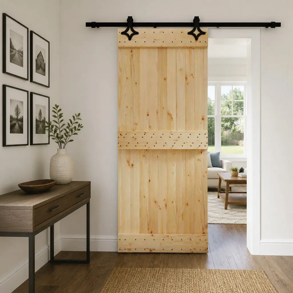 Solid Pine Wood Sliding Door Modern Space-Saving Room Divider 85 x 210 cm