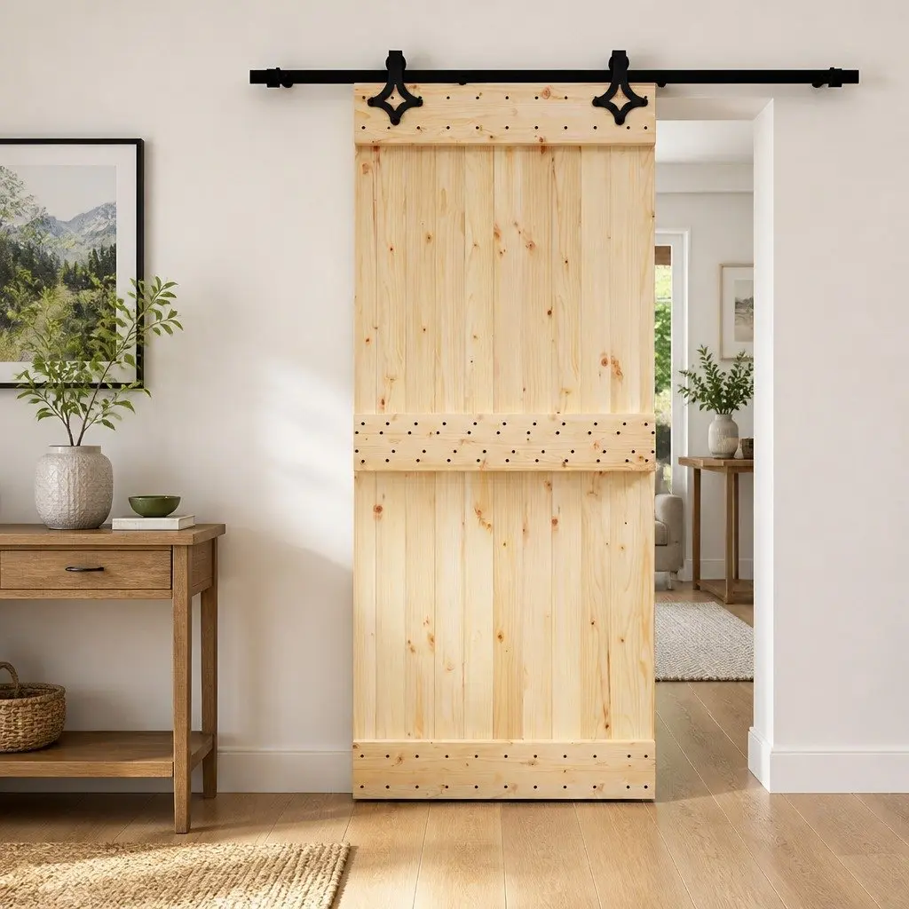 Sliding Door Solid Pine Wood 90 x 210 cm Brown