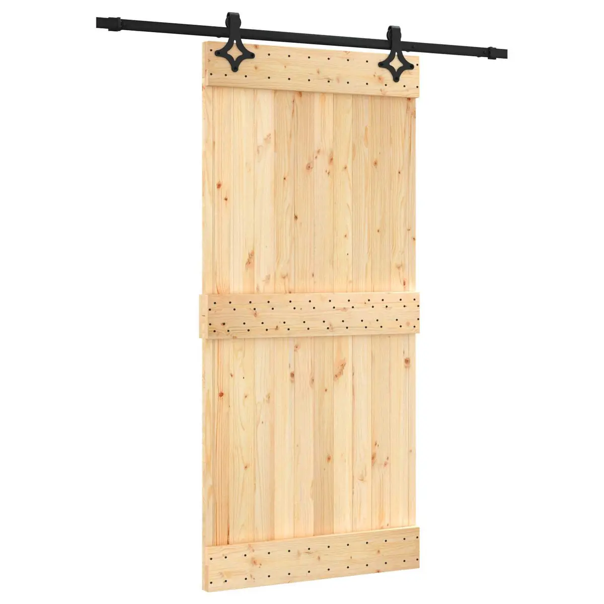 Sliding Door in Natural Brown Solid Pine Wood 95 x 210 cm