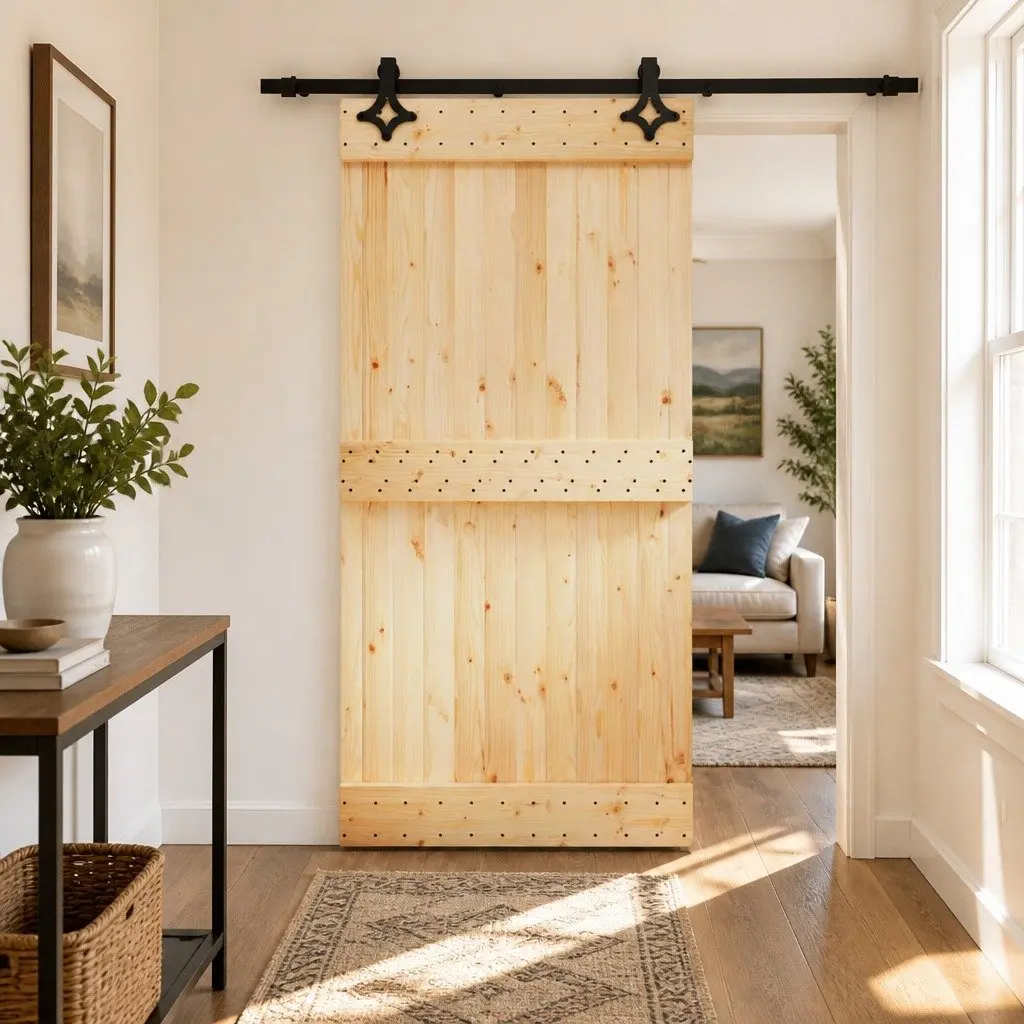Sliding Door 100x210cm Pine Wood with Black Frame