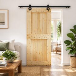 Solid Pine Wood Sliding Door - Natural Brown 90 x 210 cm