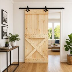 Modern Room Divider Sliding Door in Natural Brown Pine
