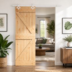 Modern Pine Wood Sliding Door 70 x 210 cm with Steel Track
