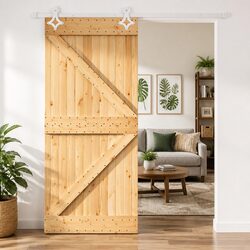 Sliding Door Solid Pine Wood Natural White 90 x 210 cm Space-Saving Room Divider