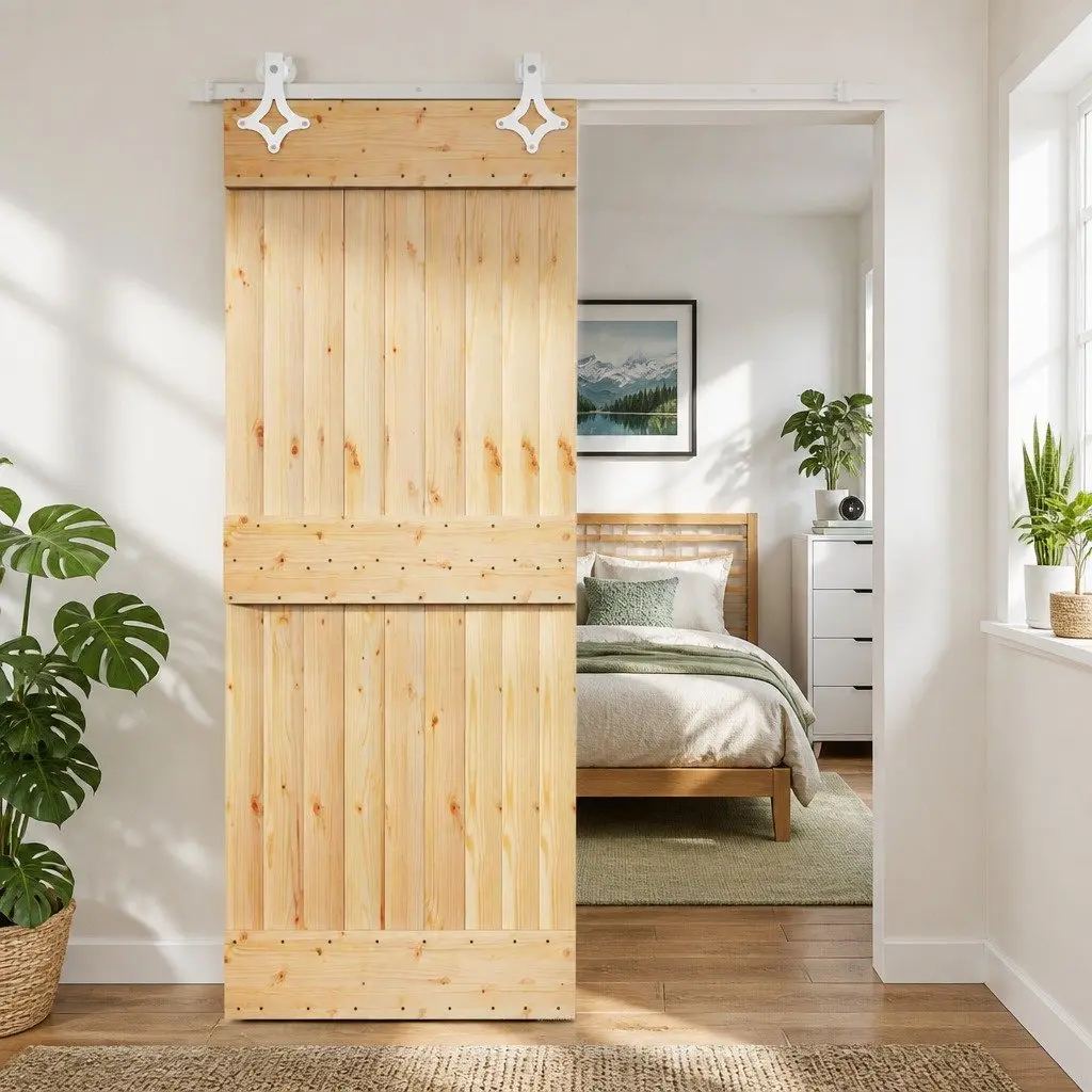 Sliding Door with Solid Pine Wood & Steel Track 80 x 210 cm