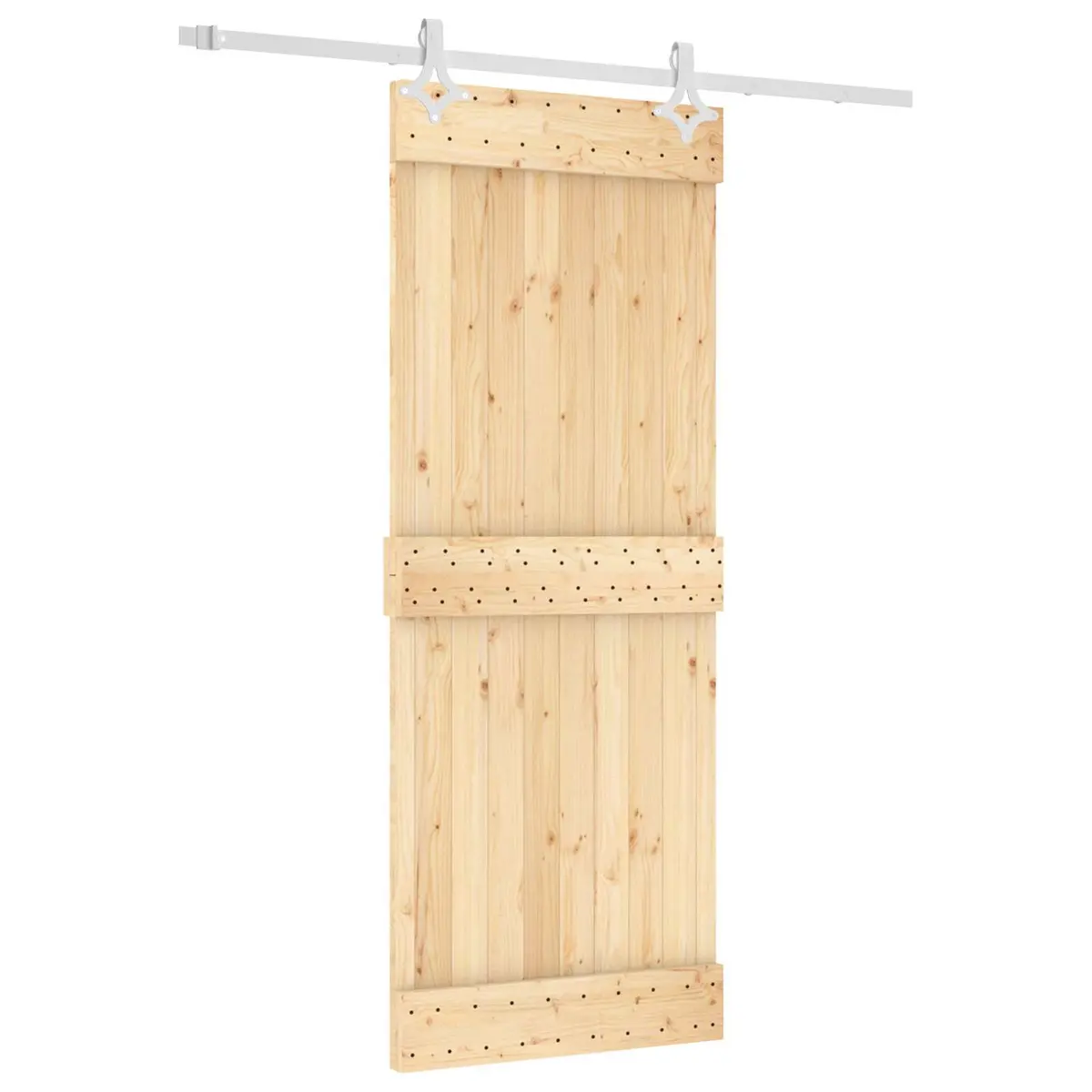 Sliding Door with Solid Pine Wood & Steel Track 80 x 210 cm