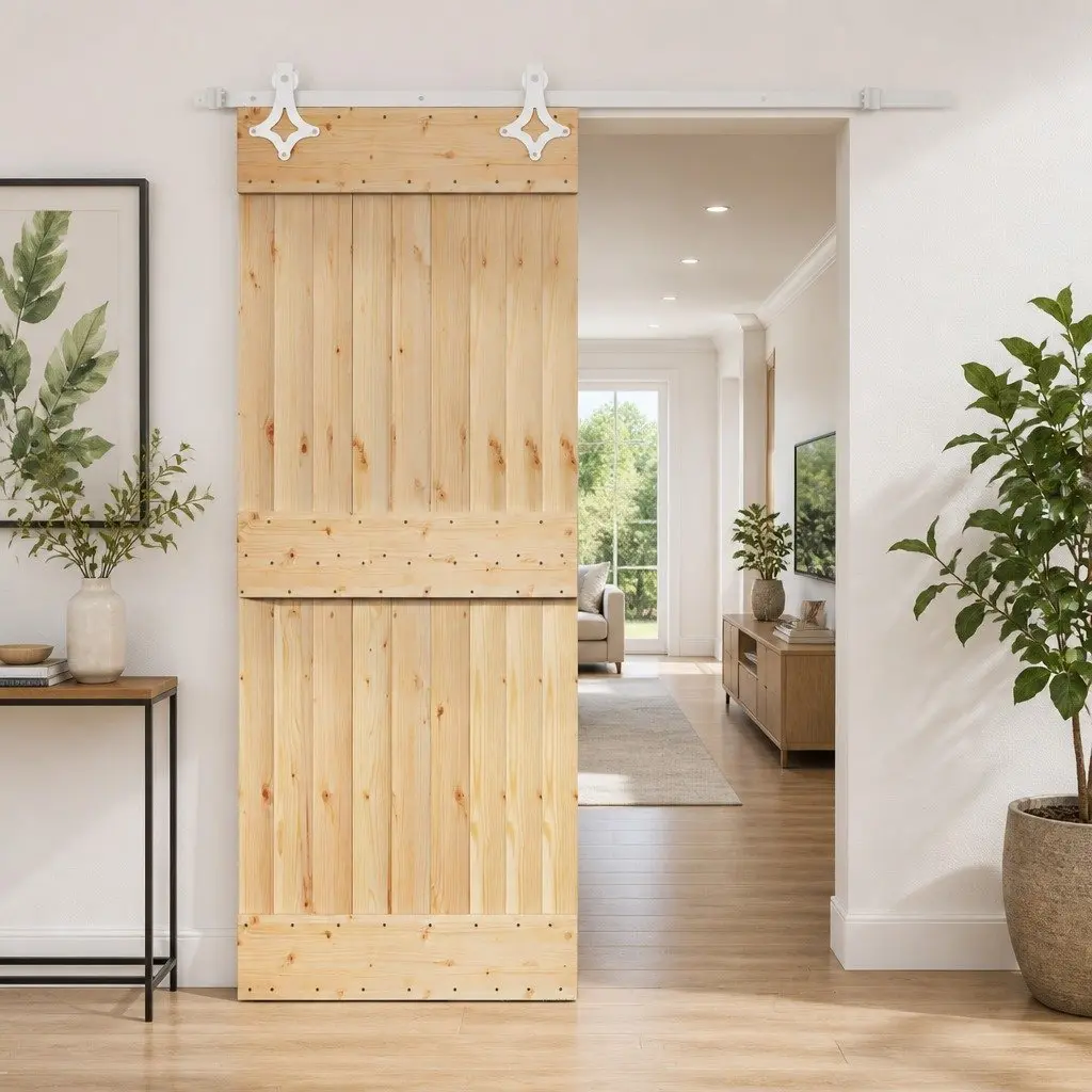 Sliding Door in Solid Pine Wood with Steel Track