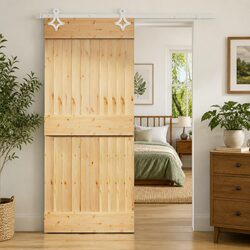 90 x 210 cm Natural White Solid Pine Wood Sliding Door