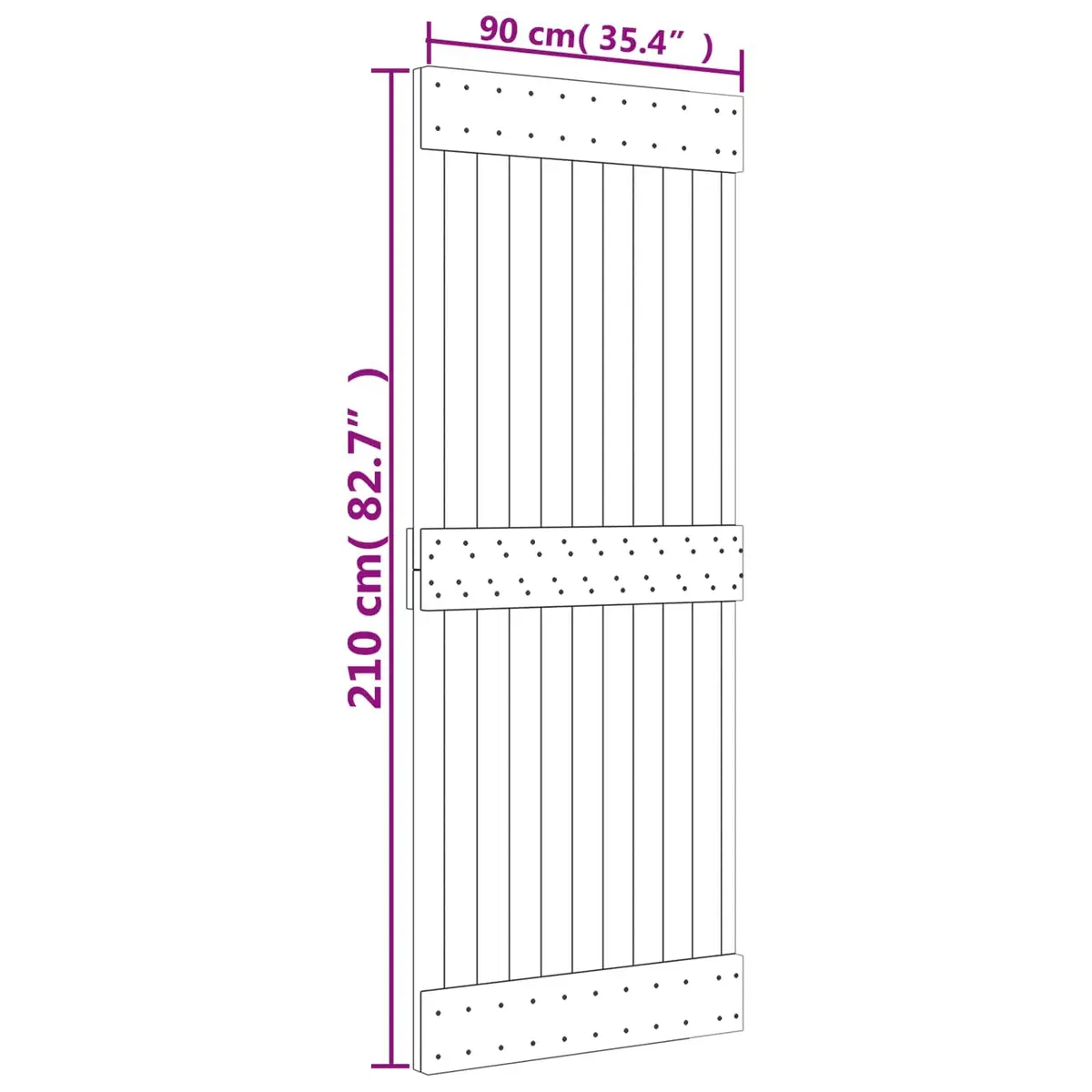 90 x 210 cm Natural White Solid Pine Wood Sliding Door