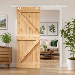 Sliding Door Solid Pine Wood Natural White 85 x 210 cm Modern Interior Room