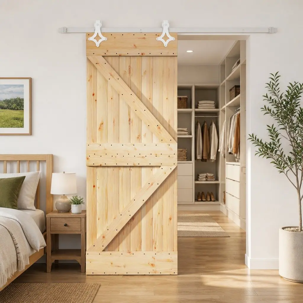 Sliding Door in Solid Pine Wood, 80 x 210 cm