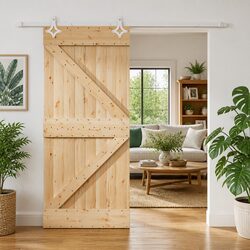 Modern Solid Pine Wood Sliding Door in Natural White 90 x 210 cm