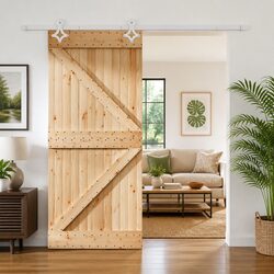Premium Sliding Door Natural White Pine Wood 100 x 210 cm