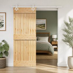 Sliding Door 85 x 210 cm Pine Wood Natural White Modern Room Divider
