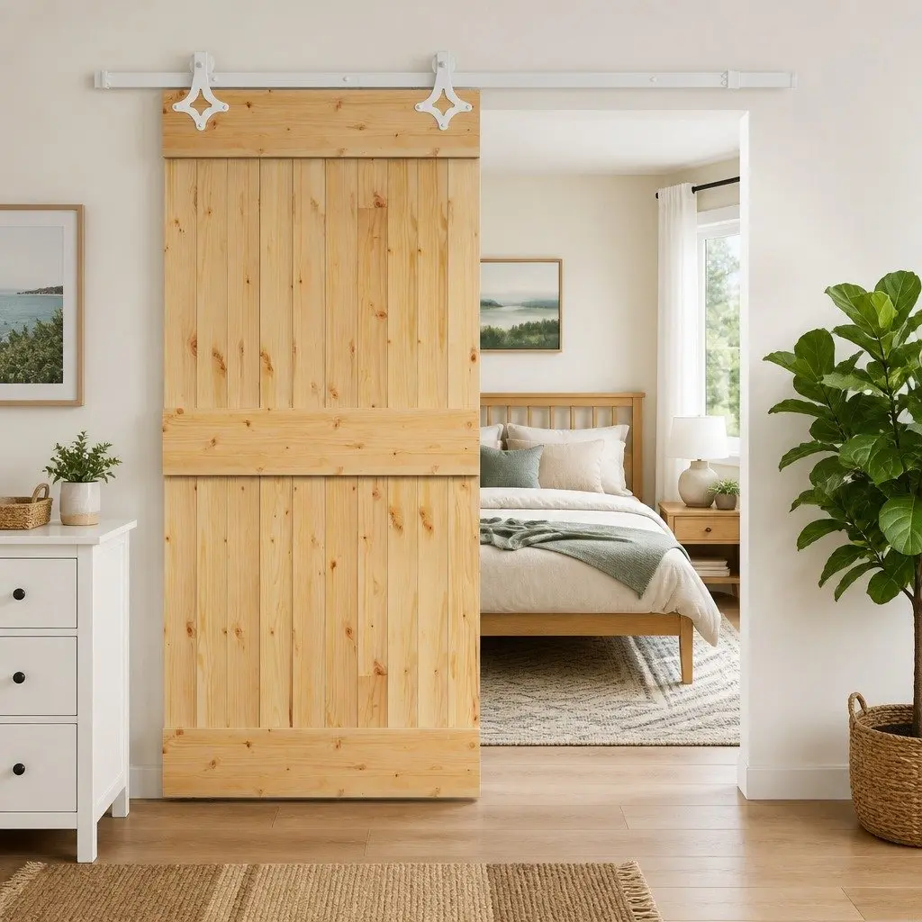 Solid Pine Wood Sliding Door 90x210cm Natural White