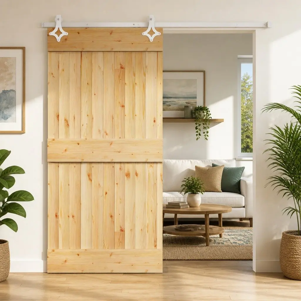 Natural White Solid Pine Wood Sliding Door 100 x 210 cm