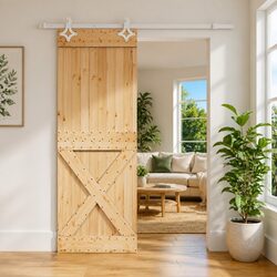 Natural White Pine Wood Sliding Door, 80 x 210 cm