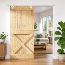 Sliding Door Solid Pine Wood Natural White Modern Space-Saving Interior 95x210cm
