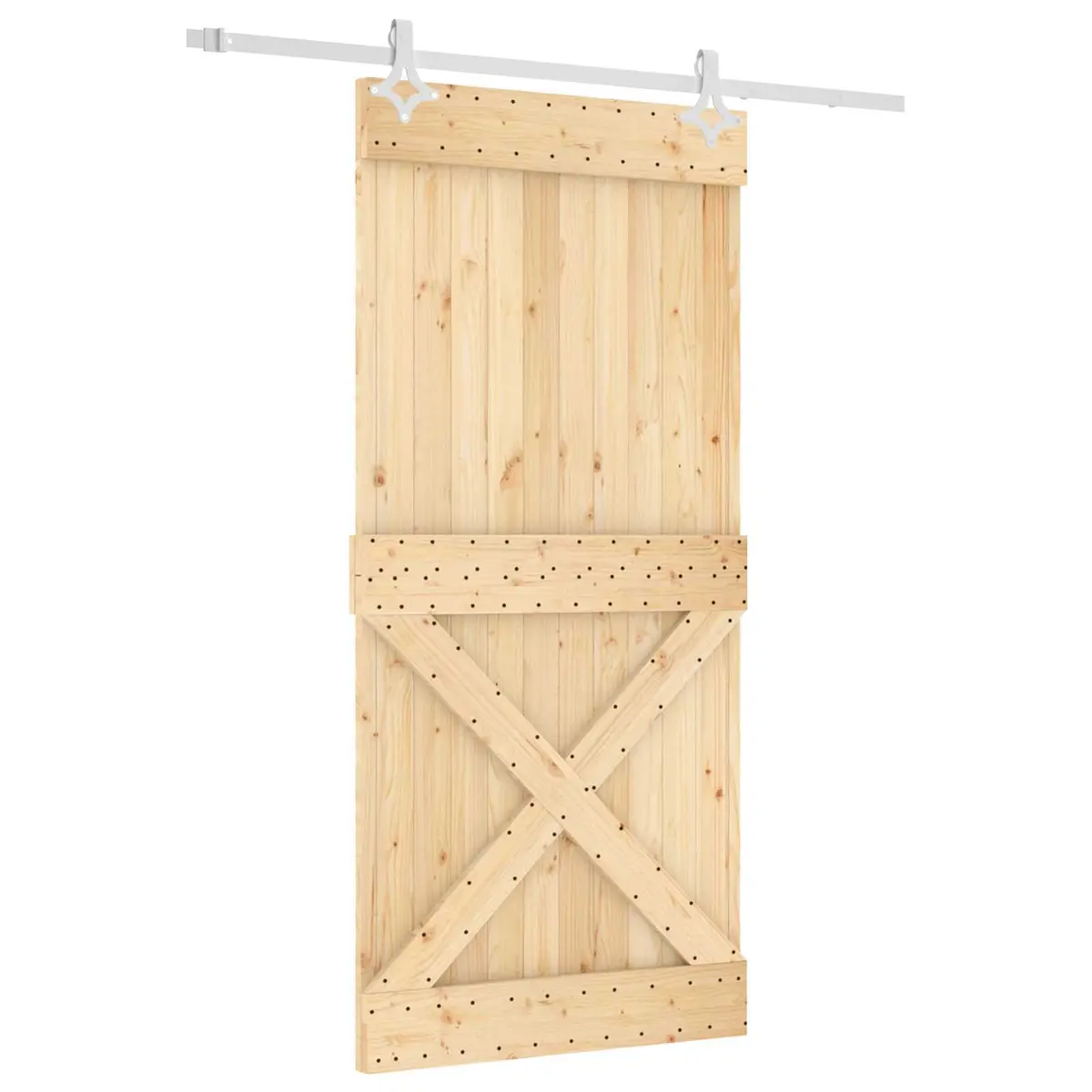 Sliding Door Solid Pine Wood Natural White Modern Space-Saving Interior 95x210cm
