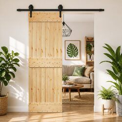Sliding Door Natural Brown 70 x 210 cm Solid Pine Wood Top Track Space Saving
