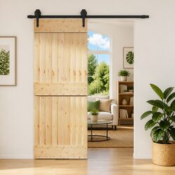 Sliding Door Natural Pine Wood 80 x 210 cm Modern Room Divider Space-Saving