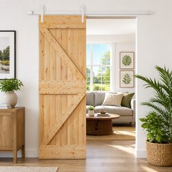Modern Solid Pine Sliding Door in Natural Brown 70x210cm