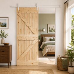 Premium Sliding Door 80x210cm Pine Wood Natural White