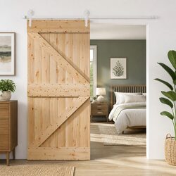 Durable Pine Wood Sliding Door in Natural White 90 x 210 cm